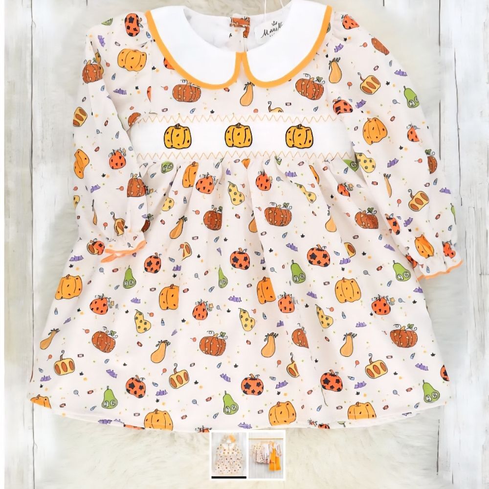 Marie Nicole Clothing Pumpkin Spice & Spooky Nights Smocked Dress Size 5 New NWT